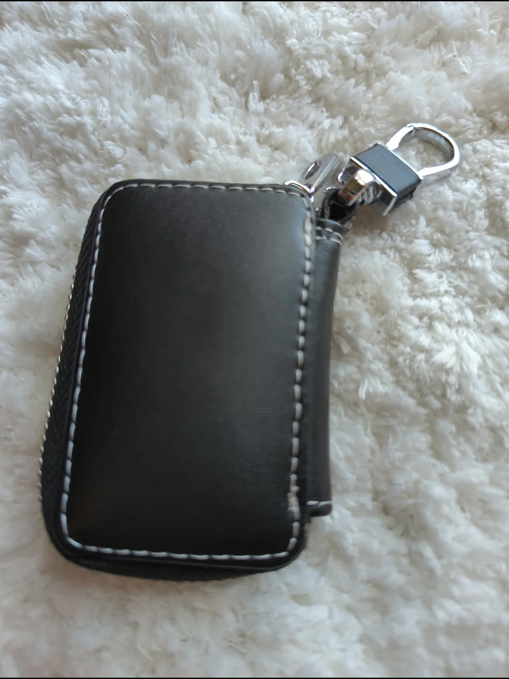 Mercedes-Benz Black Leather Key Case with Ring Benz Fob Zip Case